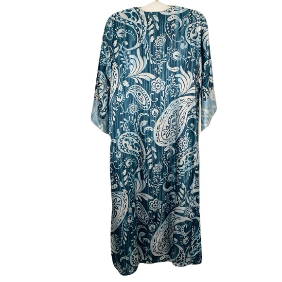 Oscar de la Renta Teal Floral Paisley Print Kaftan Silky Lounge Dress Oversized - Picture 2 of 4